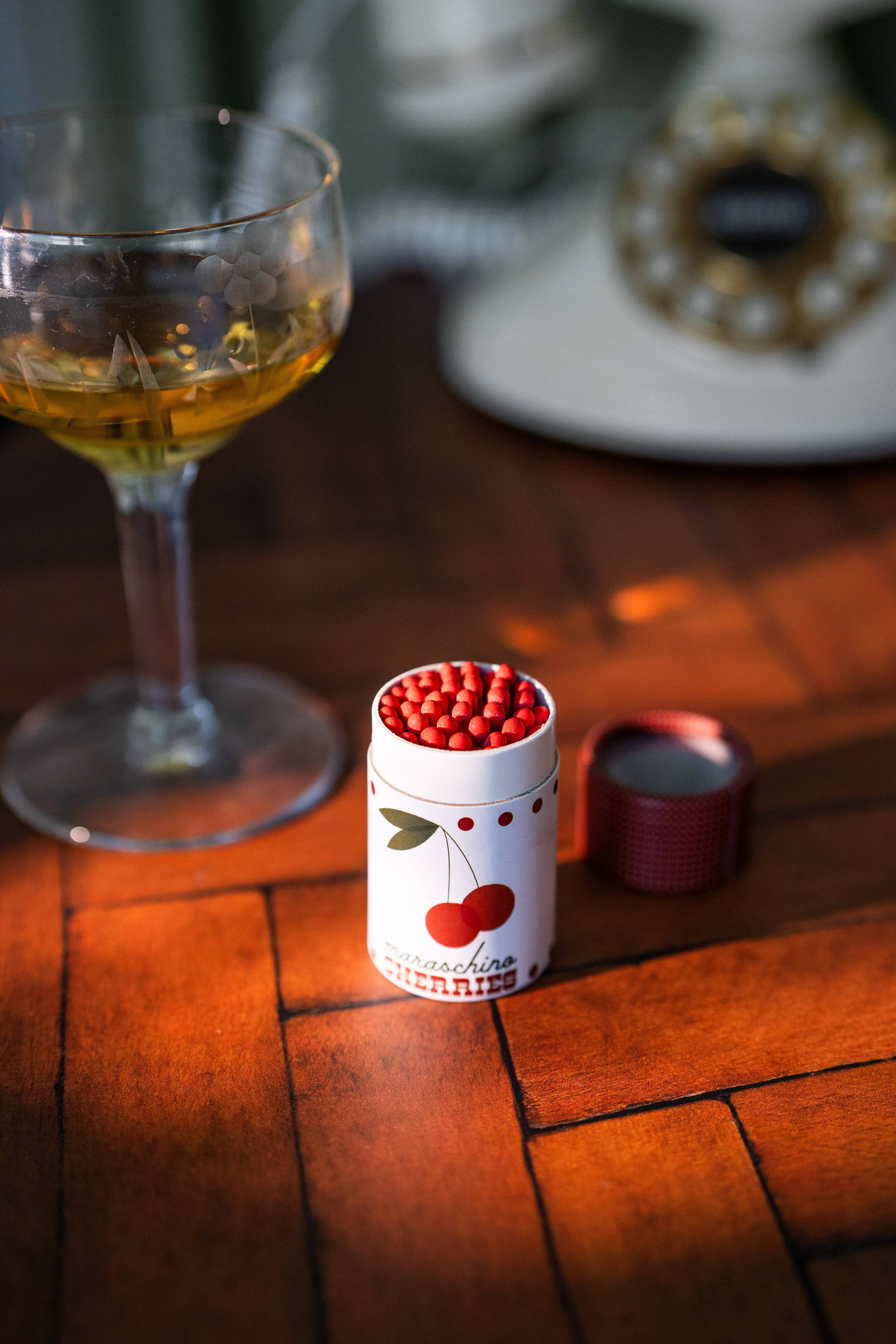 Cocktail Garnish Match Jar- Cherries