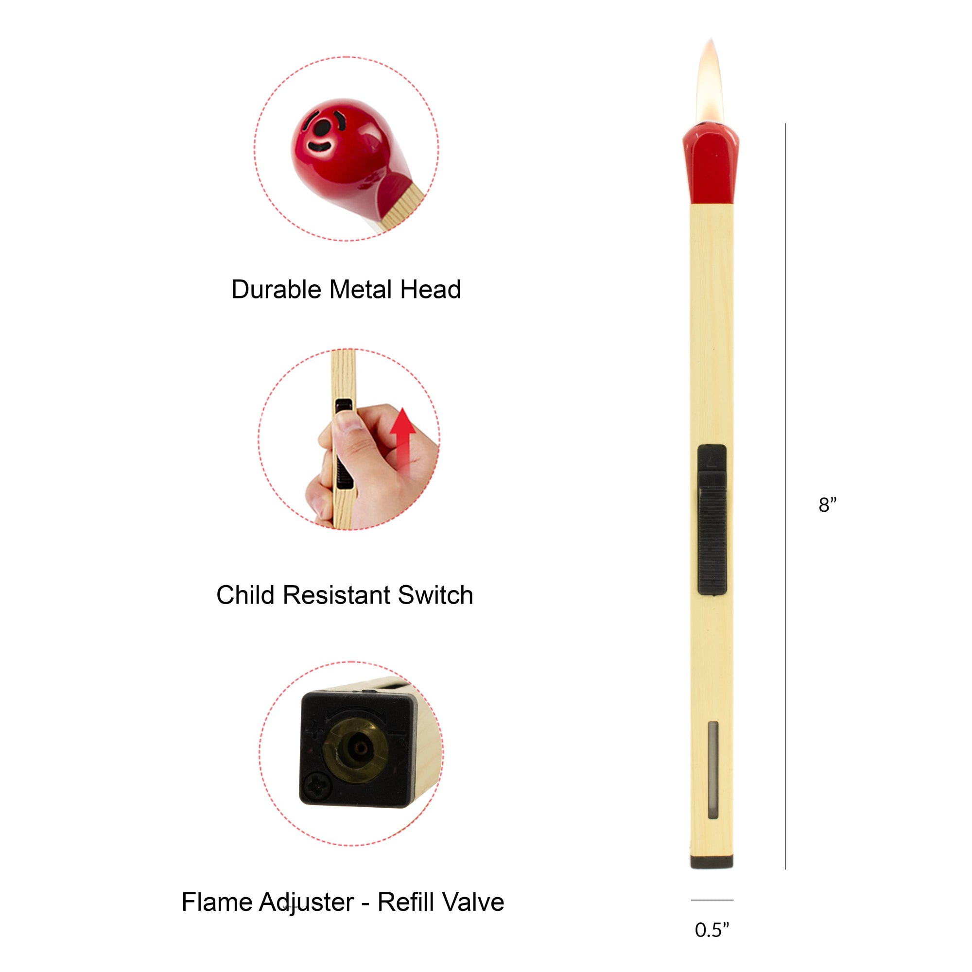 Match Shape Candle Lighter - Slim Butane - Gas Refillable