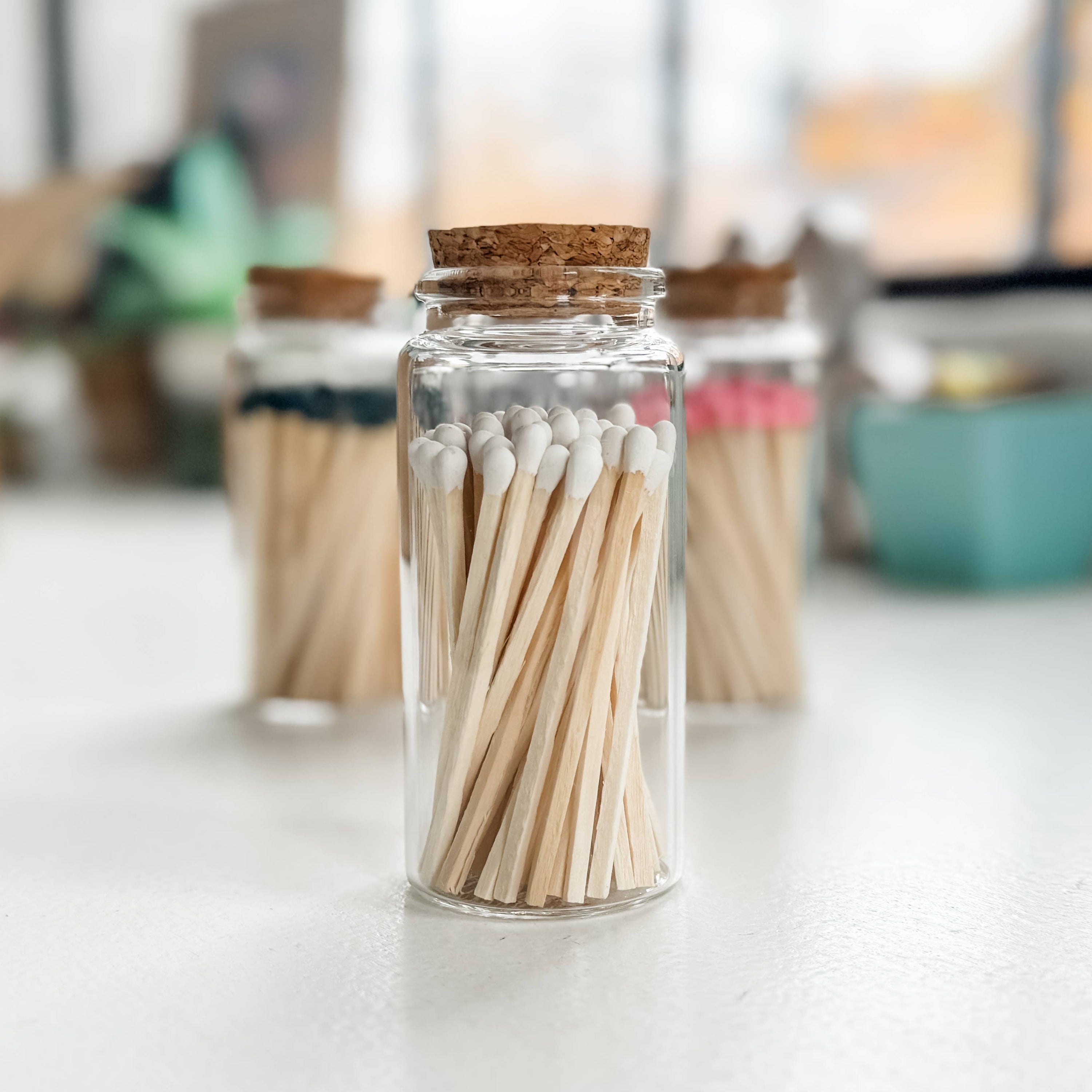 Fancy Safety Matches in 4" Glass Vial - 4 COLORS (MV50)