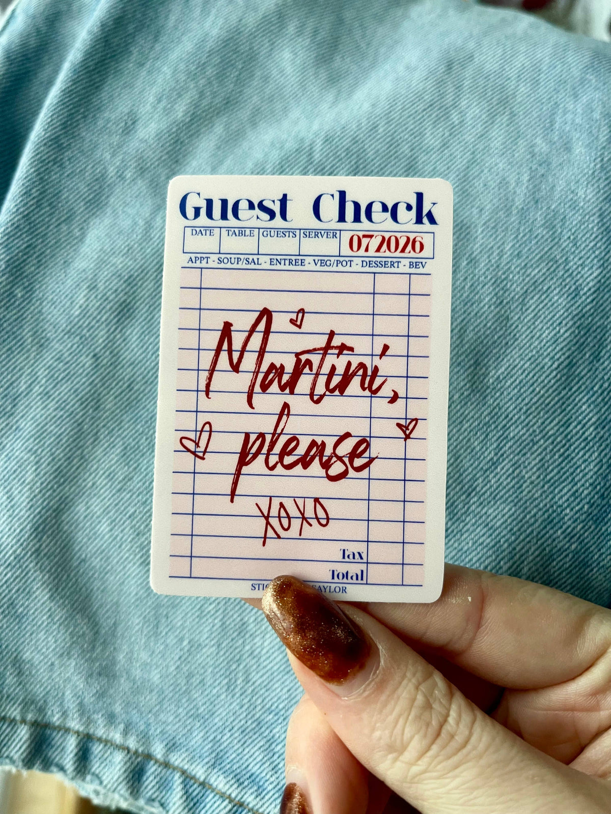 Martini Please Guest Check Pink Vinyl Sticker Dirty/Espresso