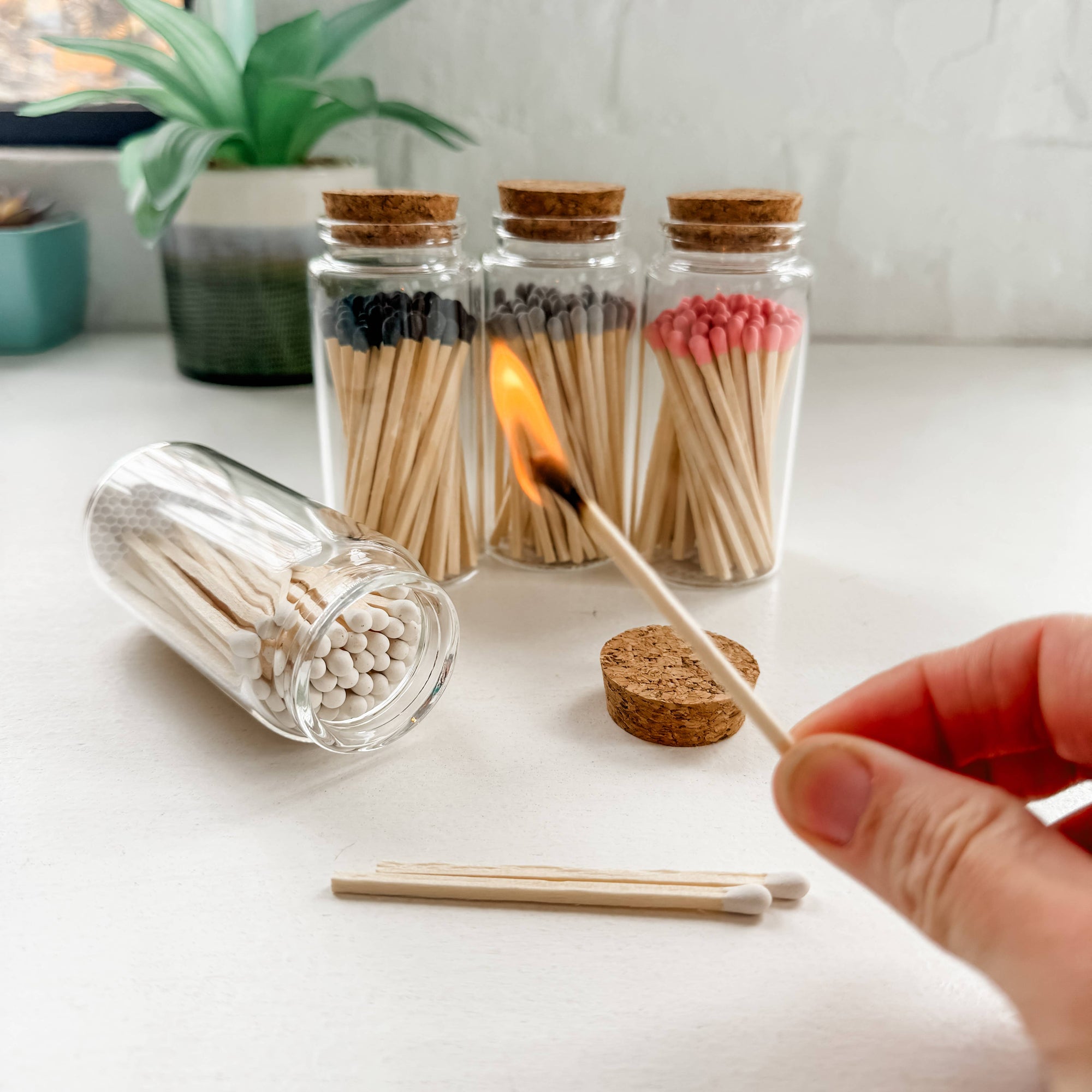 Fancy Safety Matches in 4" Glass Vial - 4 COLORS (MV50)